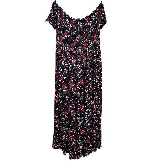 Lulu's Maxi Dress XL Black Floral Off the Shoulder Maxi Side Slits Romantic New - Picture 1 of 15